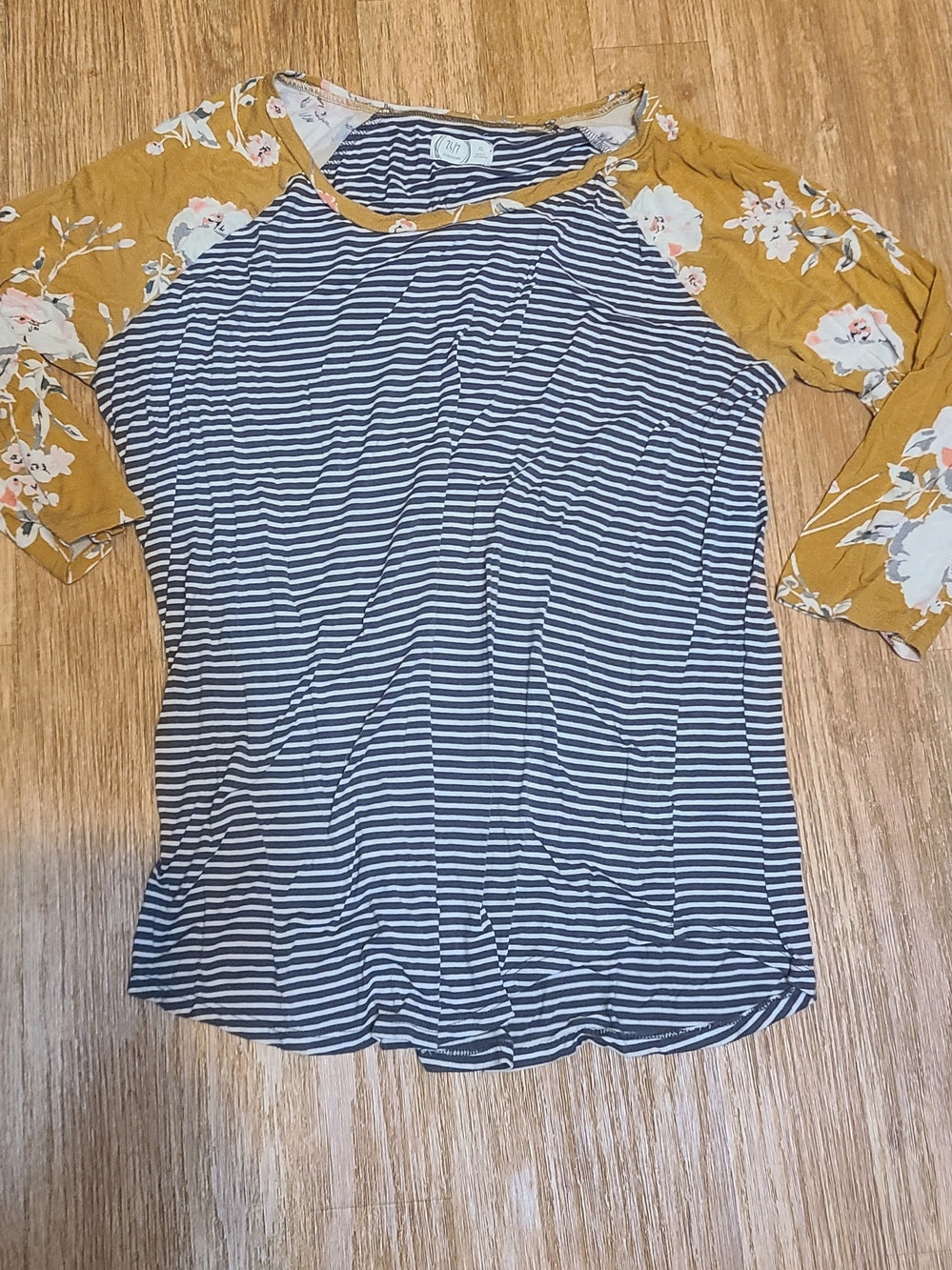 Striped Navy & Mustard Floral Raglan Tee by